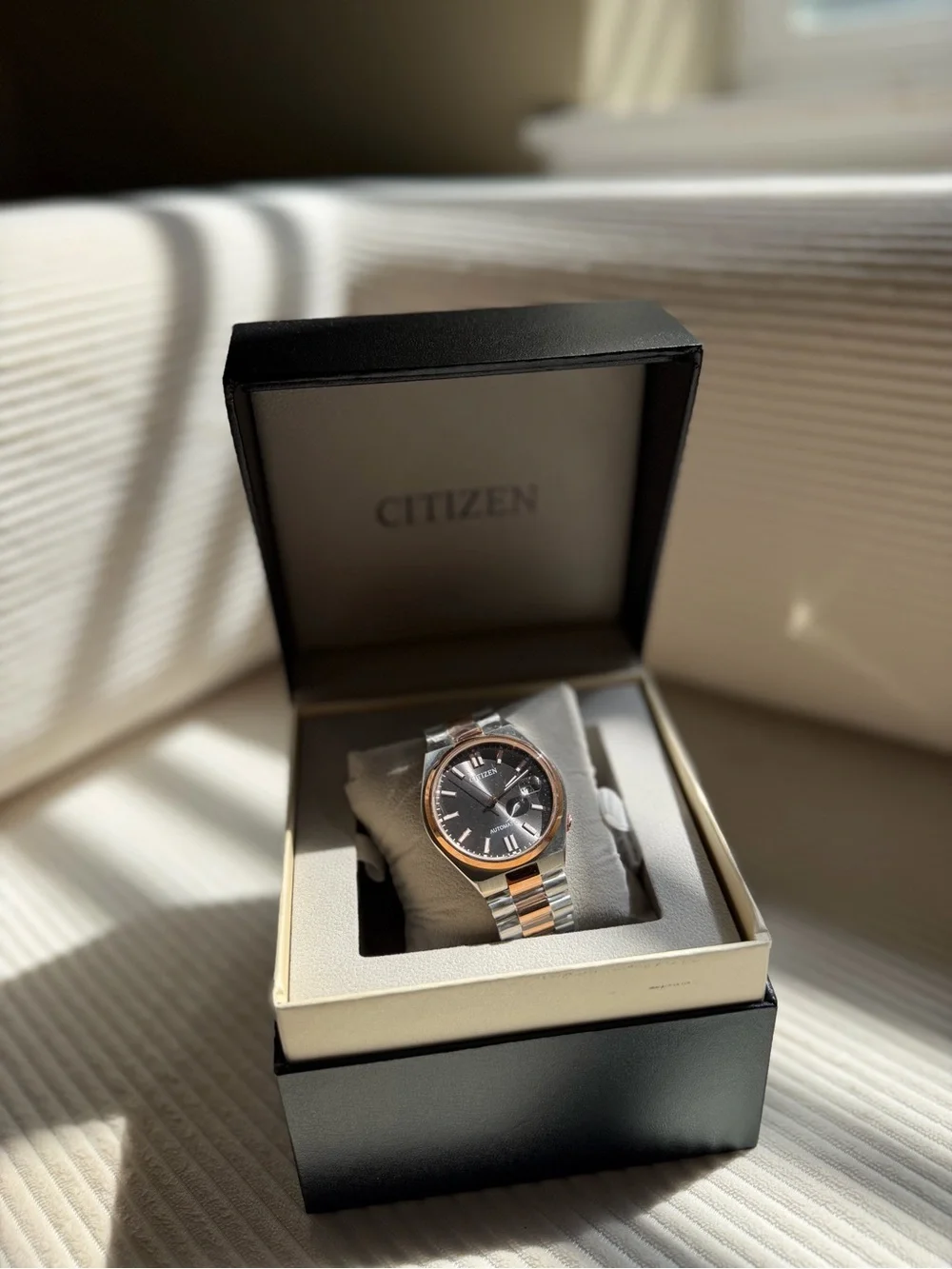 Citizen Two-Tone Silver and Rose Gold Men's Watch with Black Dial